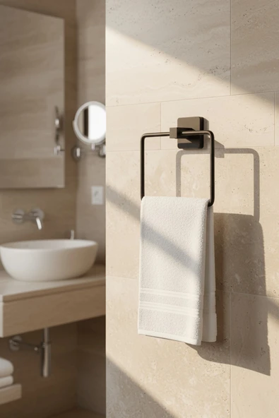 Siyah Kare Havluluk – Kare Topuzlu, (Yapıştır/Vidala) Montajlı Dayanıklı Metal Havlu Askısı - (S-130) - KTS ürün görseli