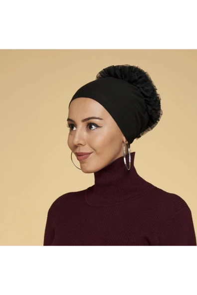 SİNEM EŞARP Siyah  Fırfırlı  Bone 0100 01 ürün görseli 1