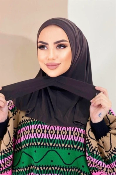 Organic Scarfs Kadın Tesettür Acı Kahve Çıtçıtlı Boyunluk Hijap Bone Model Eşarp Şal - Resim 3