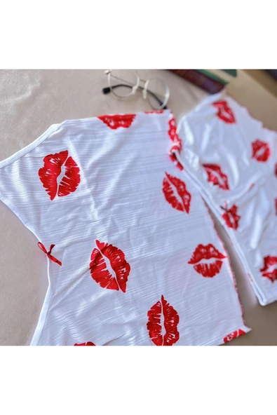 Ruselin KISS ME 5021 LİKRALI ŞORTLU GECELİK TAKIMI-L-XL - Resim 3