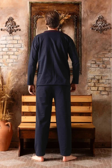 Glisa Önden Boydan Düğmeli Erkek Süprem Penye Kumaş Pijama Takımı - Resim 2