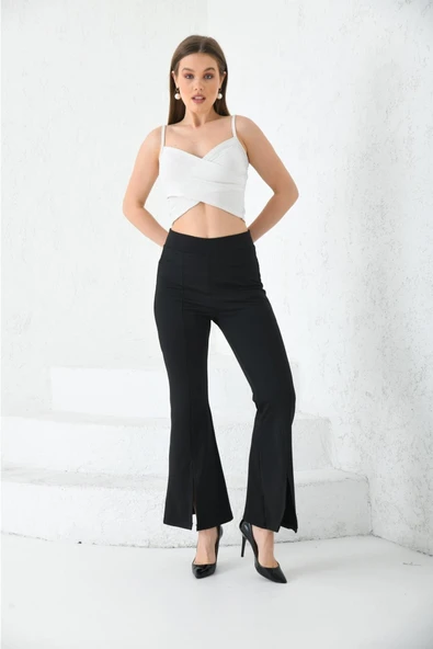 BRKMODA Ispanyol Paça Ekstra Rahat Şık Yırtmaç Detaylı Tayt - Resim 4