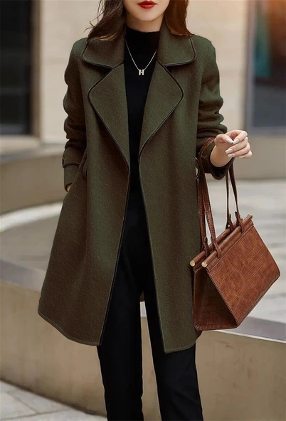 Rahat Kaşe Kadın Şık Yaka Kaban ve Kemer ürün görseli 1