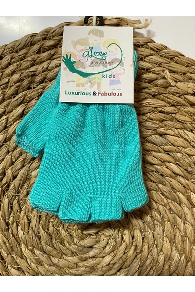 çamaşırsepeti Unisex Çocuk Pembe Parmaksız Kesik Yarım Parmak Kışlık Örme Triko Eldiven 3-8 YAŞ ürün görseli 1