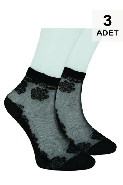 3 Adet Tül Patik Çorap - Siyah