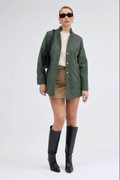 Tasarım Yaka Kısa Boy Kaşe Haki Kaban ürün görseli 1