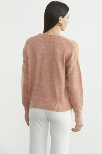 Pamuklu Yumoş Triko Hırka - Pudra - Resim 6