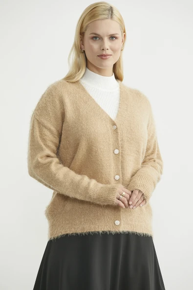 Pamuklu Yumoş Triko Hırka - Karamel - 2