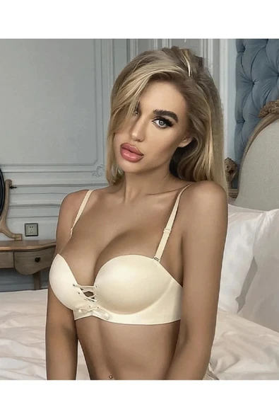 UMT Underwear Dolgulu El Destekli Lazer Kesim Göğüs Dekoltesi İpli Ayarlanabilen Double Push Up Sütyen - Resim 2