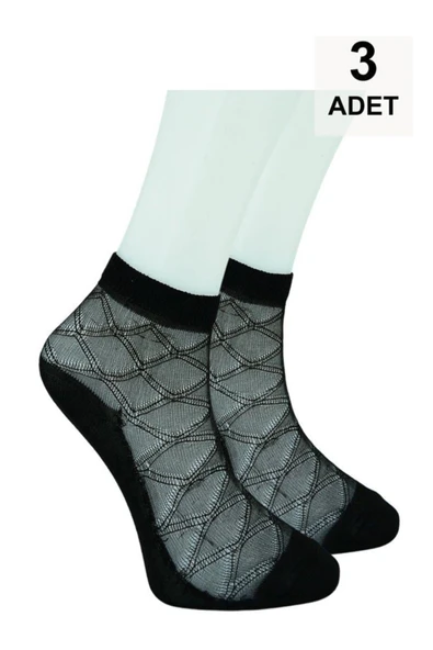 3 Adet Tül Patik Çorap - Siyah - 2