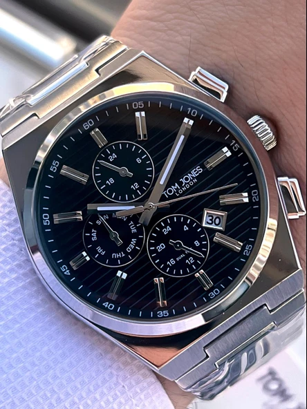 Tom Jones 3 Atm Suya Dayanıklı Çelik Kordon (Kararmaz Renk Atmaz) Erkek Kol Saati VS.BLKT.0561 ürün görseli