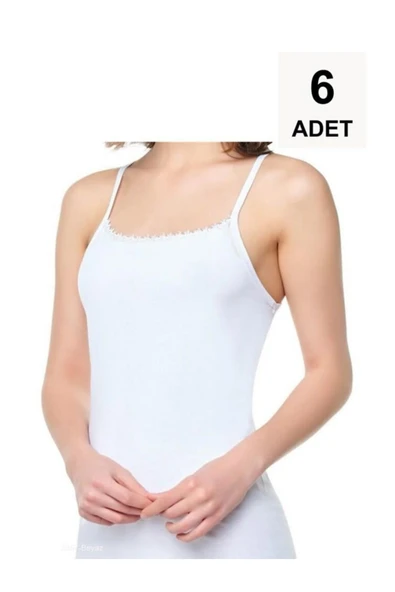 6 Adet Kadın İp Askılı Atlet - Beyaz-siyah-gri - 2