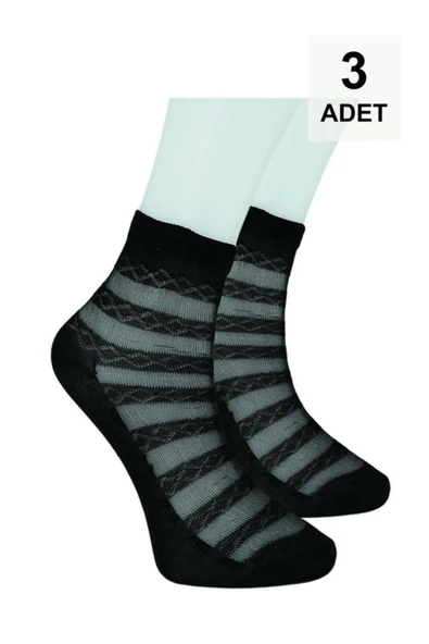 3 Adet Tül Patik Çorap - Siyah - 4