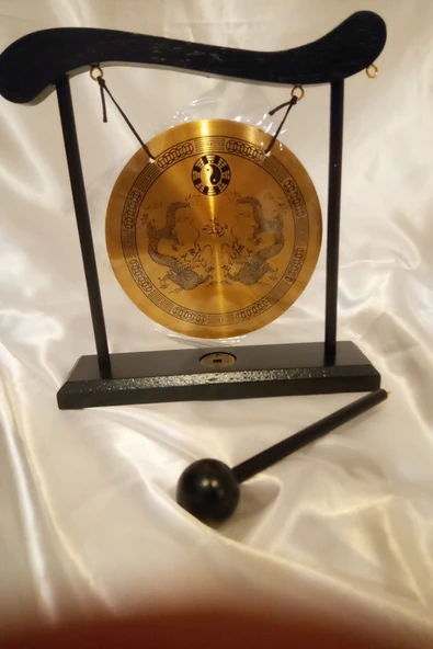 Feng Shui Metal Gong Pirinç Yin Yang Yin Yang Çift Ejderha Masa Üstü - Resim 6