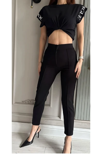 Love Fuchsia Underwear Krep Kumaş Likralı Ön Çimalı Rahat Kalıp Kaliteli Günlük Pantolon - Resim 2