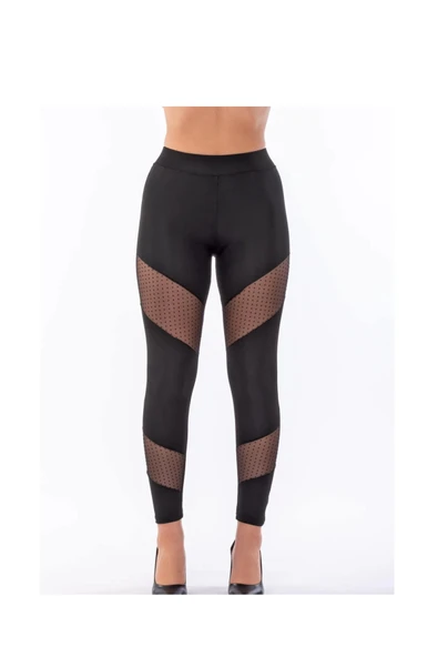 çamaşırsepeti Çapraz Tül Detaylı benekli puantiyeli TÜLLÜ dalgıç toparlayıcı SPOR Tayt - 1 beden büyük alınız - Resim 2