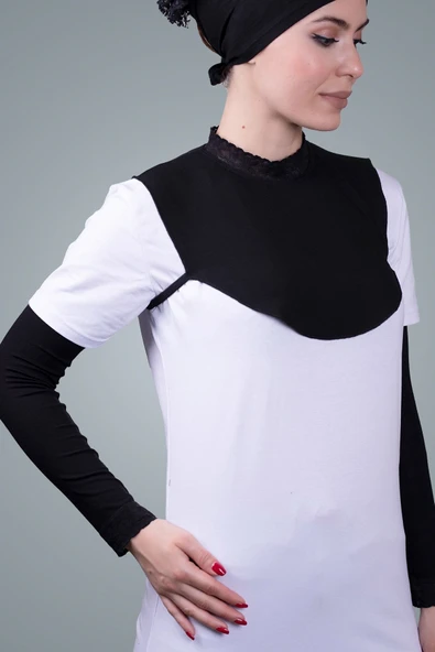 Love Fuchsia Underwear Siyah Tesettür Boyunluk Viskon Kumaş Yaka Dantelli ürün görseli 1