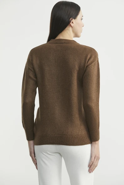 Oversize Önü Verev Triko Kazak - Kahve - Resim 6