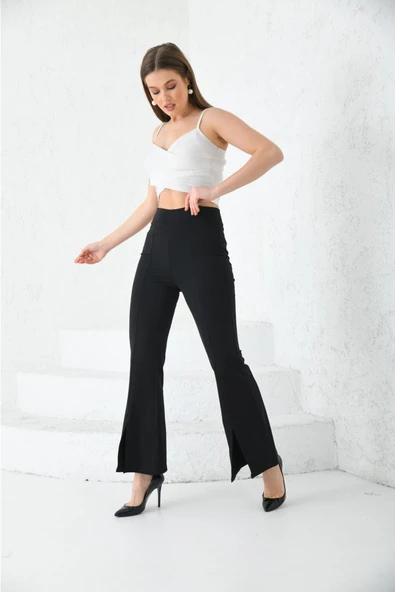 BRKMODA Ispanyol Paça Ekstra Rahat Şık Yırtmaç Detaylı Tayt - Resim 2