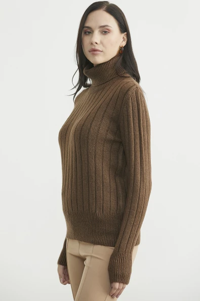 Tam Balıkçı Kalın Fitilli Triko Kazak - Kahve - Resim 3