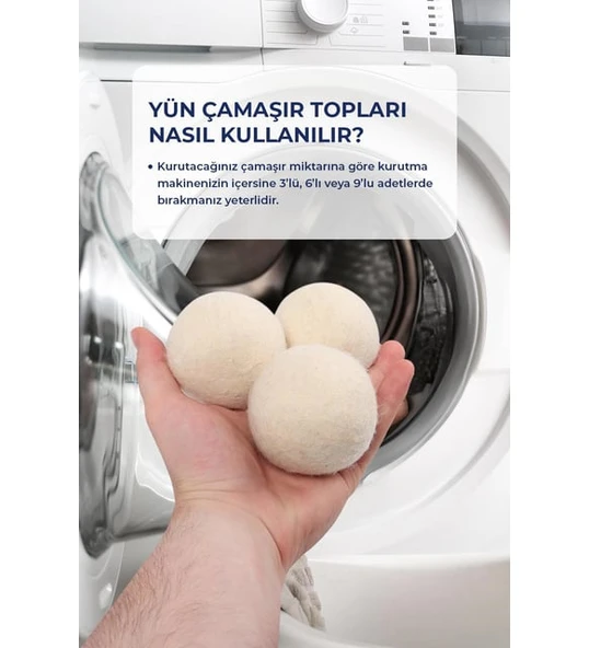 Mucit Home 3 Adet Yün Kurutma Topu Kurutma Makinesi Için Doğal Yumuşatıcı Çamaşır Kurutma Topları - Resim 3