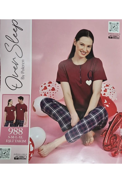 Over Sleep by Poleren Eşli Bordo- Ekose Pijama Takımı (kadın ve erkek ayrı ayrı satılmaktadır) ürün görseli 1