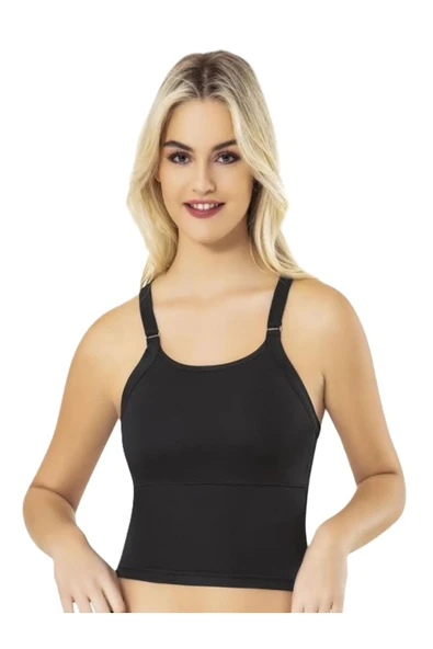 KOTA sırt çapraz detaylı dalgıç kumaş pedli krop atlet siyah ürün görseli 1