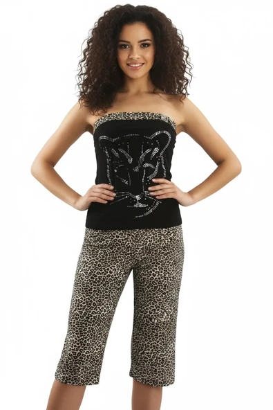 HMD Kadın Leopar Straplez Kapri Takım 50026 ürün görseli