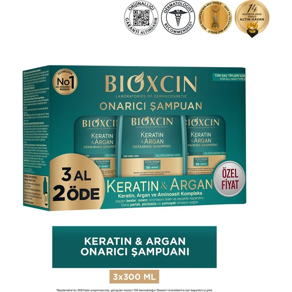 Bioxcin Keratin & Argan Onarıcı Bakım Şampuan 300 ml 3 Al 2 Öde - Yıpranmış ve Hassas Saçlar ürün görseli