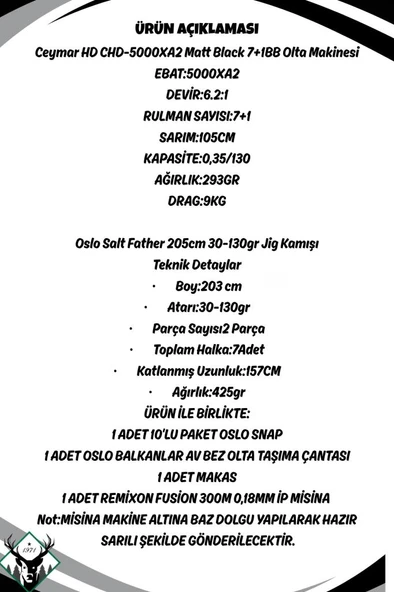 Oslo Salt Father 203cm 30-130gr Okuma Ceymar HD CHD-C5000XA2 Jig Olta Seti - Resim 2
