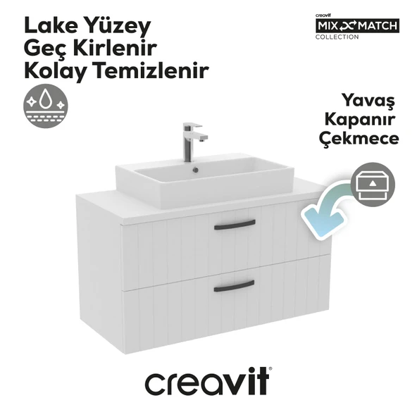 D10 Next Lavabo Dolabı İki Çekmeceli 100 cm Beyaz Gövde Lake Kapak - Resim 3