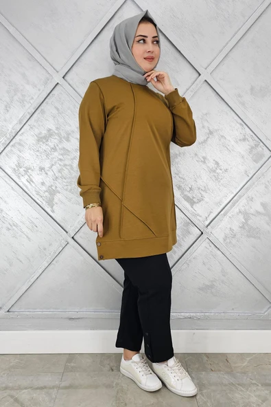 KADIN DÜĞME DETAYLI TESETTÜR TUNİK - Resim 4