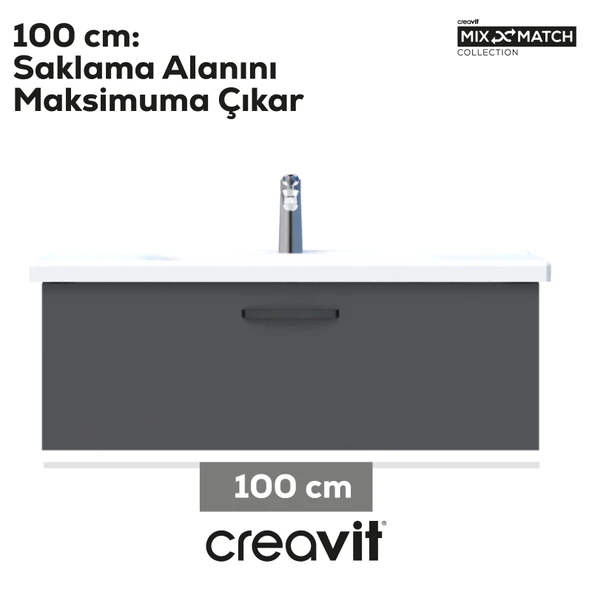 D10 Eksen Lavabo Dolabı Çekmeceli 100 cm Gri Gövde Antrasit Kapak - Resim 3
