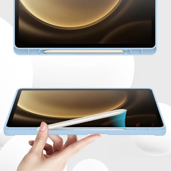 Samsung Galaxy Tab S9 Fe Plus X610 12.4 İnç Kılıf Premium Silikon Kalem Bölmeli Smart Case  Mavi - Resim 2