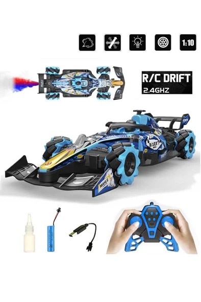 Sesli Işıklı Şarjlı 1:10 Büyük Ölçek Kumandalı Duman Atan Full Fonksiyon F1 Araç RC Oyuncak Araba - Resim 2