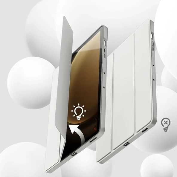 Samsung Galaxy Tab S9 Plus X810 12.4 İnç Kılıf Premium Silikon Kalem Bölmeli Smart Case  Gri - Resim 4