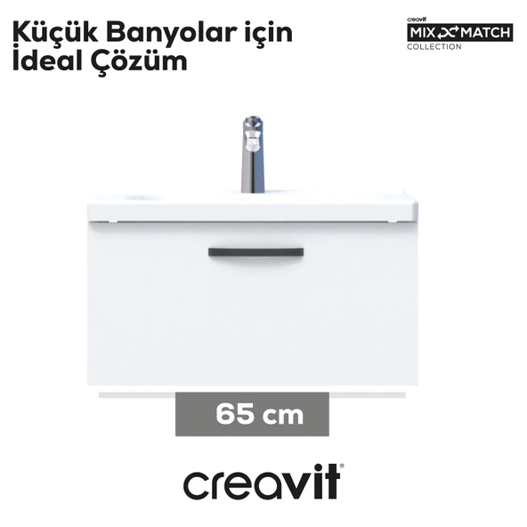 D10 Eksen Lavabo Dolabı Çekmeceli 65 cm Beyaz Melamin - Resim 3