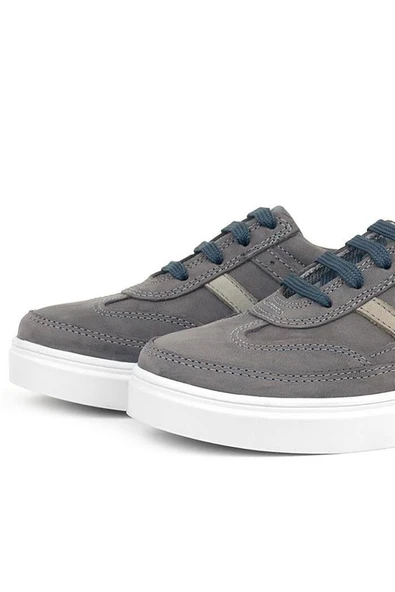 Rakerplus Gri Hakiki Deri Bağcıklı Erkek Çocuk Sneaker Ayakkabı - Resim 7