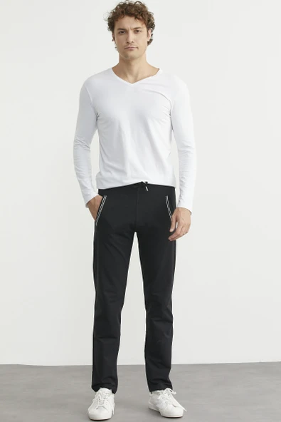 Boru Paça Rahat Kalıp Eşofman Altı - Siyah ürün görseli 1