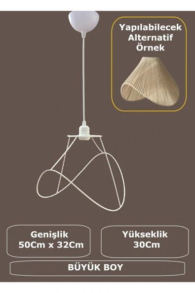 Yaprak Avize Teli , İskeleti (Büyük Boy 50x32 Cm) Beyaz Statik Boyalı (Duy Takımı Dahil) ürün görseli