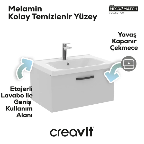 D10 Eksen Lavabo Dolabı Çekmeceli 65 cm Beyaz Melamin - Resim 2