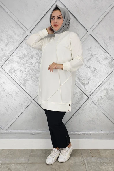 KADIN DÜĞME DETAYLI TESETTÜR TUNİK - Resim 2