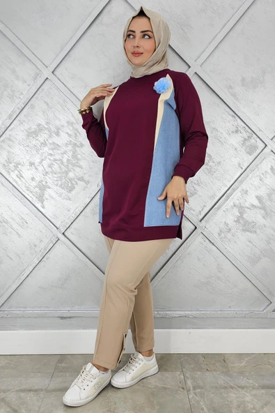 KADIN KOMBİNLİ TÜL ÇİÇEK DETAYLI TESETTÜR TUNİK - Resim 2