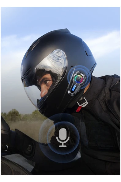 Motorsiklet Kask Interkom Kulaklık RGB Işık LCD Ekranlı FM Radyo Bluetooth 5.3 Çift Telefon Bağlantı - 4