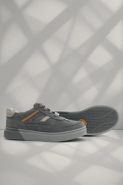 Rakerplus Gri Hakiki Deri Bağcıklı Gri Tabanlı Çocuk Sneaker Ayakkabı ürün görseli