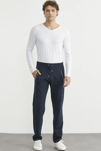 Boru Paça Rahat Kalıp Eşofman Altı - Lacivert ürün görseli 1