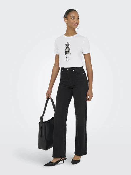 ONLY Bayan Yüksek Bel Geniş Paça Kot Pantolon 15361728 - Resim 3