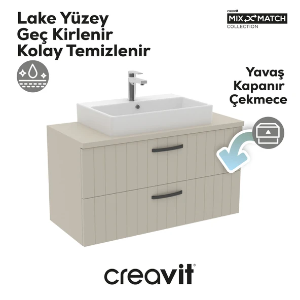 D10 Next Lavabo Dolabı İki Çekmeceli 100 cm Dafne Gövde Lake Kapak - Resim 2