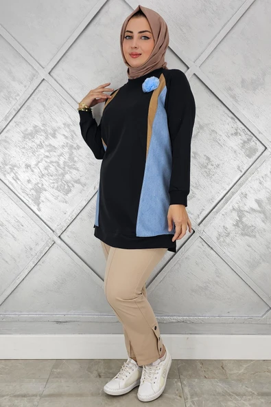 KADIN KOMBİNLİ TÜL ÇİÇEK DETAYLI TESETTÜR TUNİK - Resim 5