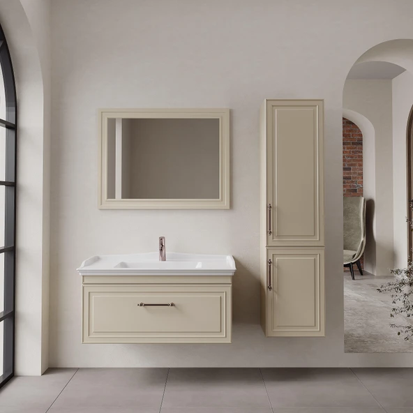 Denko Era 100 cm (Bej) Banyo Dolabı Takımı ve Boy Dolabı ürün görseli